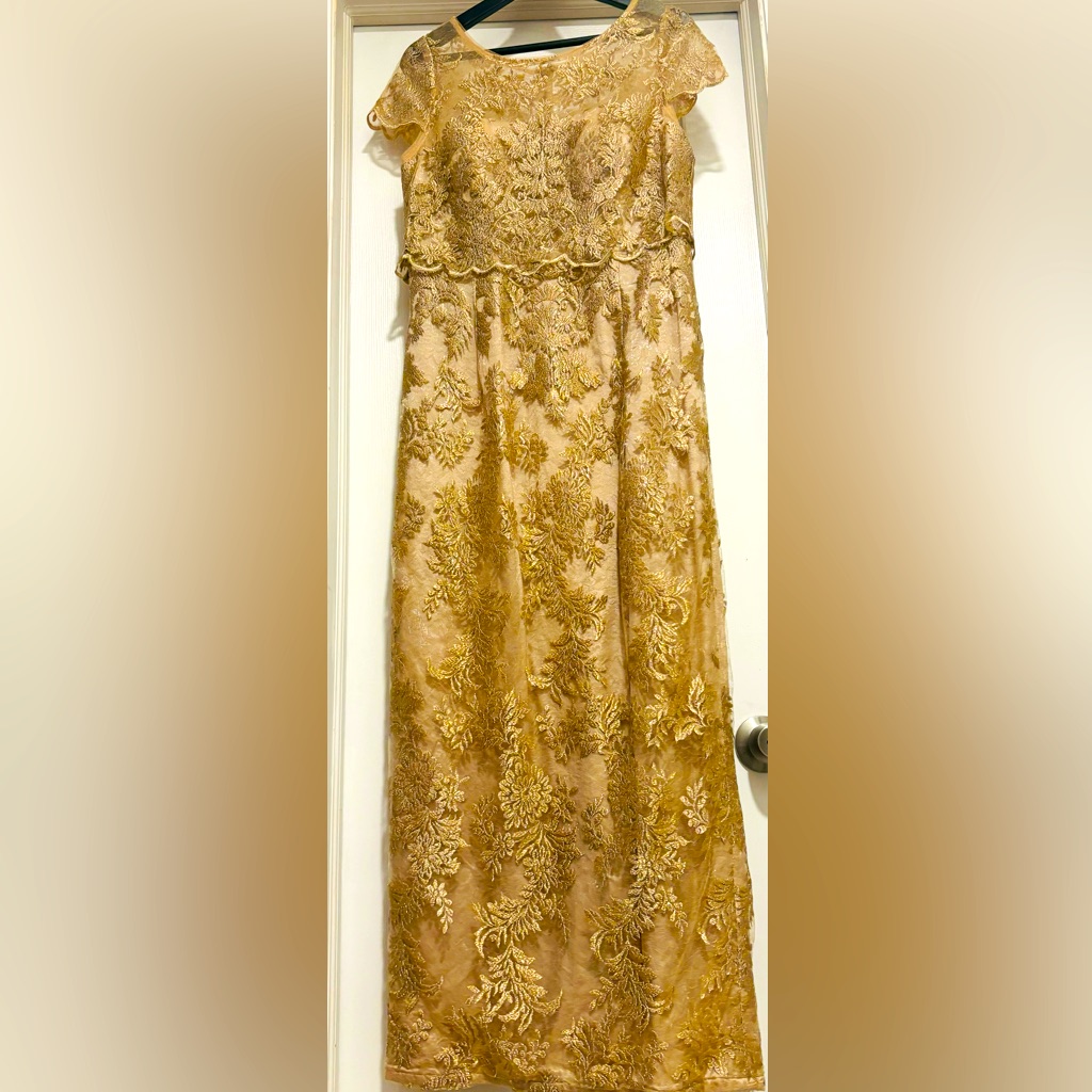 Gold Lace Overlay Long Gown Size 12